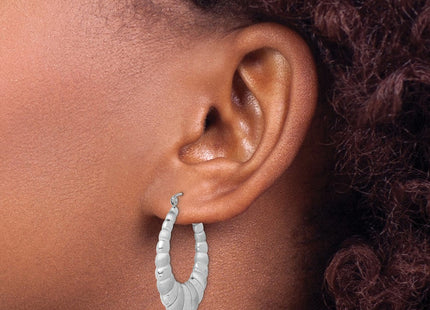 Sterling Silver Rhodium-plated Satin & D/C Shrimp Oval Hoop Earrings (Style QE4692)