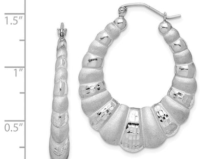 Sterling Silver Rhodium-plated Satin & D/C Shrimp Oval Hoop Earrings (Style QE4692)
