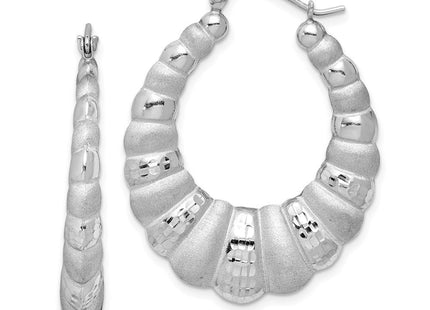 Sterling Silver Rhodium-plated Satin & D/C Shrimp Oval Hoop Earrings (Style QE4692)