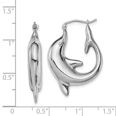 Sterling Silver Rhodium-plated Polished Dolphin Round Hoop Earrings, 32 x 5.4mm
