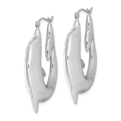 Sterling Silver Rhodium-plated Polished Dolphin Round Hoop Earrings, 41 x 5.5mm