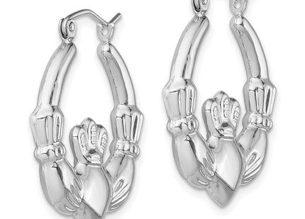 Sterling silver claddagh hoop earrings, alternate view