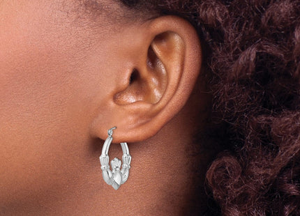 Sterling silver claddagh hoop earrings, another view