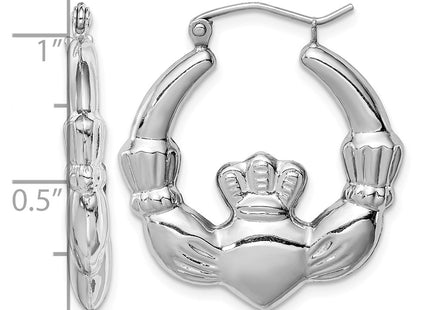 Sterling silver claddagh hoop earrings, further view