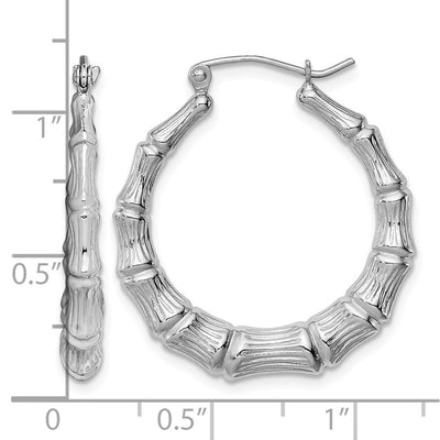 Sterling Silver Rhodium-plated Bamboo Round Hoop Earrings, 29 x 3.75mm