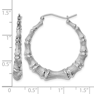 Sterling Silver Rhodium-plated Bamboo Round Hoop Earrings, 35 x 4.8mm