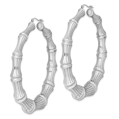 Sterling Silver Rhodium-plated Bamboo Round Hoop Earrings, 75 x 9mm