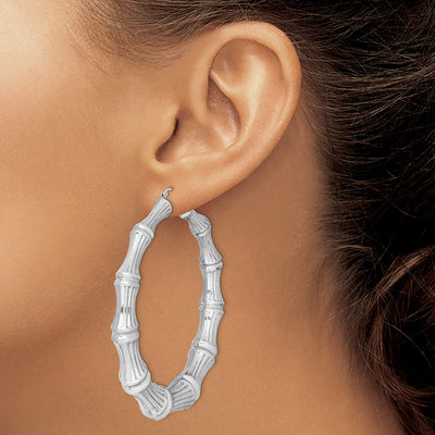 Sterling Silver Rhodium-plated Bamboo Round Hoop Earrings, 75 x 9mm
