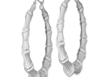 Sterling Silver Rhodium-plated Bamboo Round Hoop Earrings (Style QE4714)