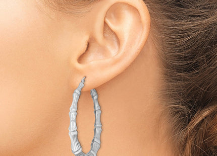 Sterling Silver Rhodium-plated Bamboo Round Hoop Earrings (Style QE4714)