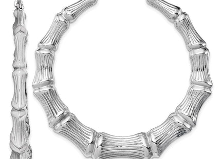 Sterling Silver Rhodium-plated Bamboo Round Hoop Earrings (Style QE4714)