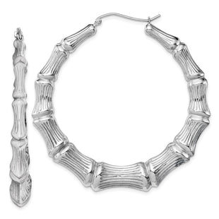 Sterling Silver Rhodium-plated Bamboo Round Hoop Earrings (Style QE4714)