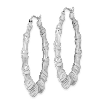 Sterling Silver Rhodium-plated Bamboo Round Hoop Earrings, 40 x 4.6mm