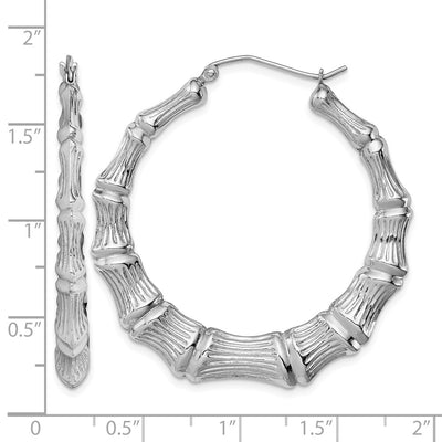 Sterling Silver Rhodium-plated Bamboo Round Hoop Earrings, 40 x 4.6mm