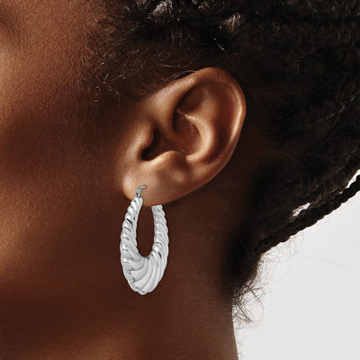 Sterling Silver Rhodium-plated Polished Shrimp Oval Hoop Earrings, 41 x 5.75mm