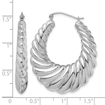 Sterling Silver Rhodium-plated Polished Shrimp Oval Hoop Earrings, 41 x 5.75mm