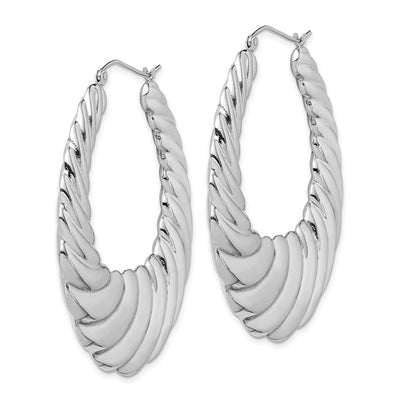 Sterling Silver Rhodium-plated Polished Shrimp Oval Hoop Earrings, 55 x 5.75mm