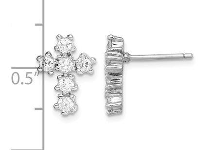 Sterling silver cubic zirconia cross earrings, further view