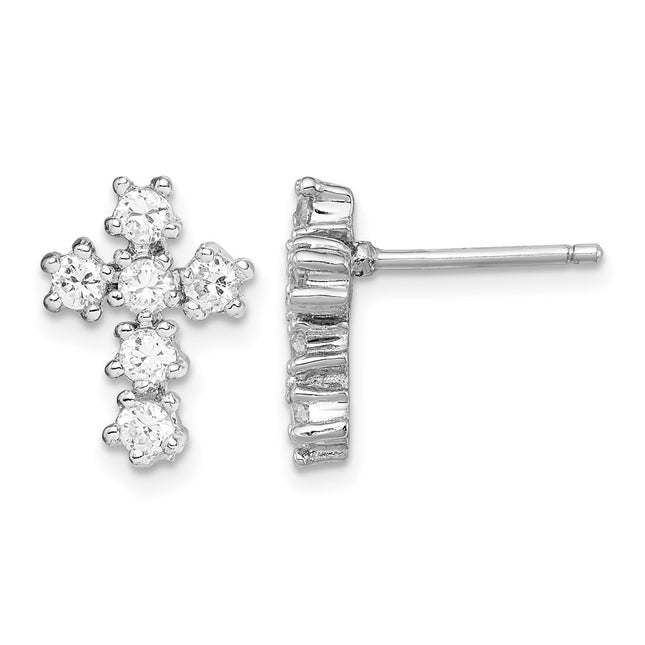 Sterling silver cubic zirconia cross earrings