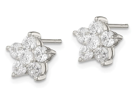 Sterling silver cubic zirconia flower earrings, alternate view