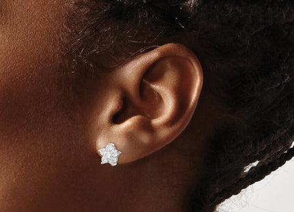 Sterling silver cubic zirconia flower earrings, another view