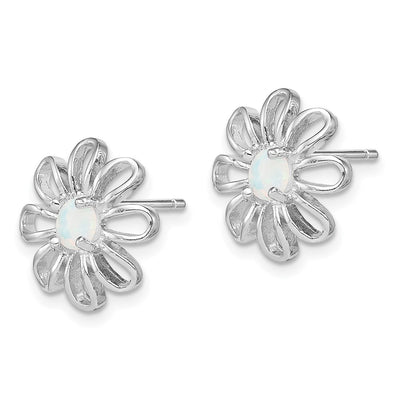 Sterling Silver Rhodium-plated Created Opal Daisy Post Earrings