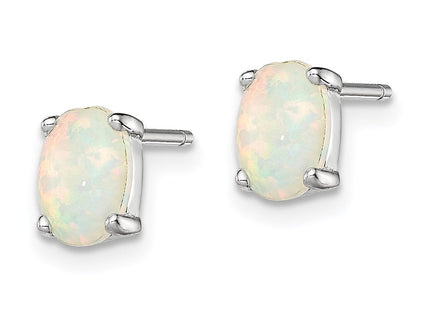 Sterling Silver Rhodium-plated Created Opal Post Earrings (Style QE4971)