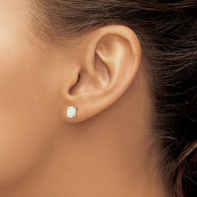 Sterling Silver Rhodium-plated Created Opal Post Earrings, 7 x 5.3mm