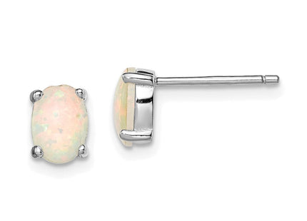Sterling Silver Rhodium-plated Created Opal Post Earrings (Style QE4971)