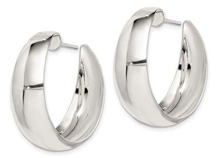 Sterling Silver Rhodium-plated Fancy J-Hoop Post Earrings (Style QE526)