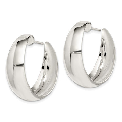 Sterling Silver Rhodium-plated Fancy J-Hoop Post Earrings, 35 x 35mm