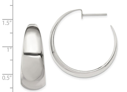 Sterling Silver Rhodium-plated Fancy J-Hoop Post Earrings (Style QE526)