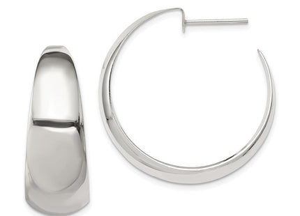 Sterling Silver Rhodium-plated Fancy J-Hoop Post Earrings (Style QE526)