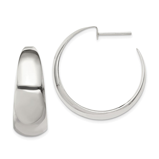 Sterling Silver Rhodium-plated Fancy J-Hoop Post Earrings, 35 x 35mm