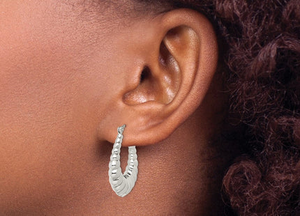 Sterling Silver Rhodium-plated Polished Shrimp Oval Hoop Earrings (Style QE547)