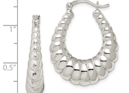 Sterling Silver Rhodium-plated Polished Shrimp Oval Hoop Earrings (Style QE547)