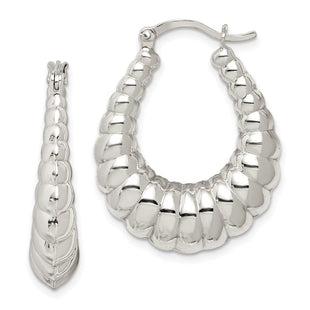 Sterling Silver Rhodium-plated Polished Shrimp Oval Hoop Earrings (Style QE547)