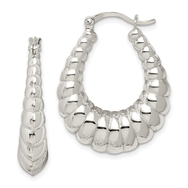 Sterling Silver Rhodium-plated Polished Shrimp Oval Hoop Earrings, 31 x 25mm