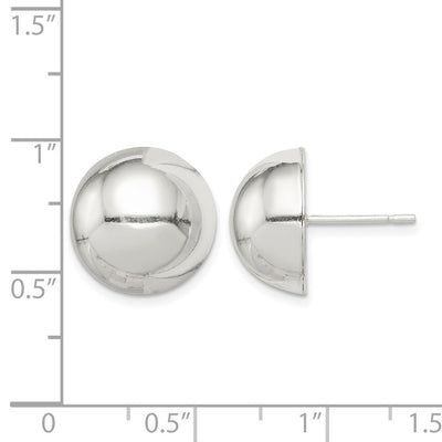 Sterling Silver Polished Button Earrings, 14 x 14mm