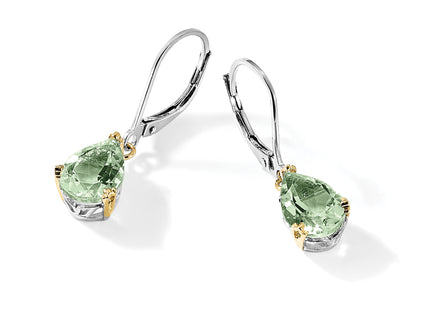 Brilliant Gemstones Sterling Silver with 14K Accent Rhodium-plated Green Quartz Leverback Earrings