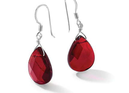 Sterling Silver Polished Faceted Red Jade Teardrop Dangle Earrings