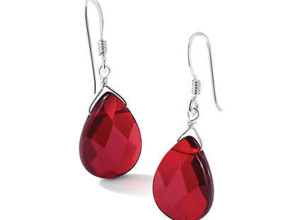 Sterling Silver Polished Faceted Red Jade Teardrop Dangle Earrings