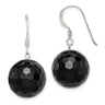 Sterling Silver Polished Faceted Onyx Bead Dangle Earrings