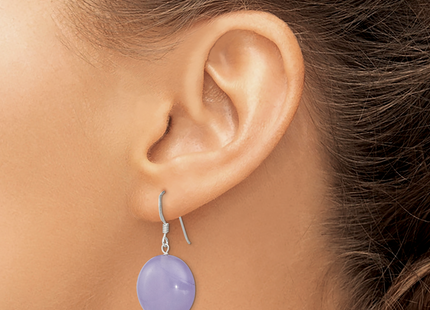 Sterling Silver Polished Lavender Jade Circle Dangle Earrings