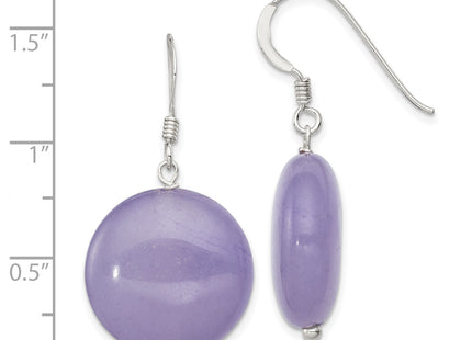 Sterling Silver Polished Lavender Jade Circle Dangle Earrings