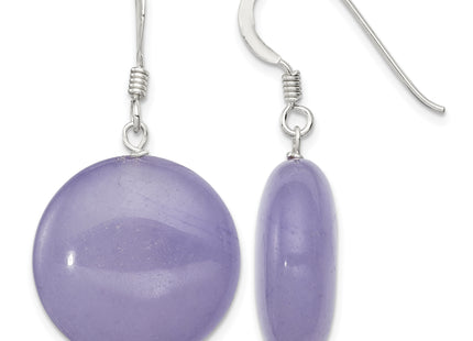 Sterling Silver Polished Lavender Jade Circle Dangle Earrings