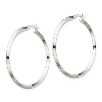 Sterling Silver Polished Knife Edge Round Hoop Earrings, 50 x 3mm