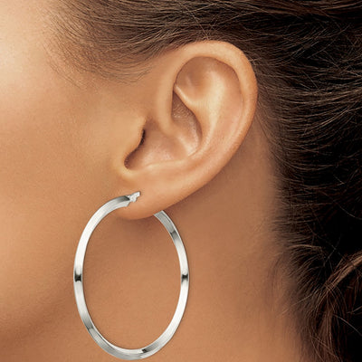 Sterling Silver Polished Knife Edge Round Hoop Earrings, 50 x 3mm