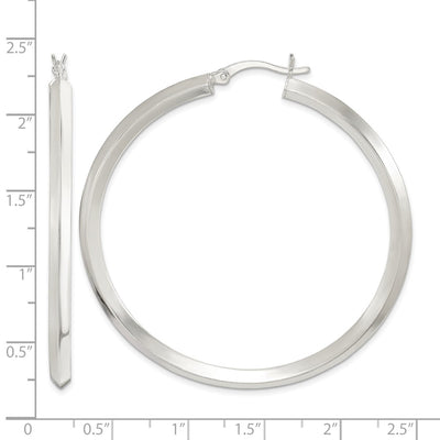Sterling Silver Polished Knife Edge Round Hoop Earrings, 50 x 3mm