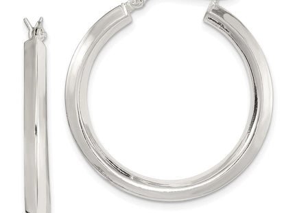 Sterling Silver Polished Knife Edge Round Hoop Earrings
